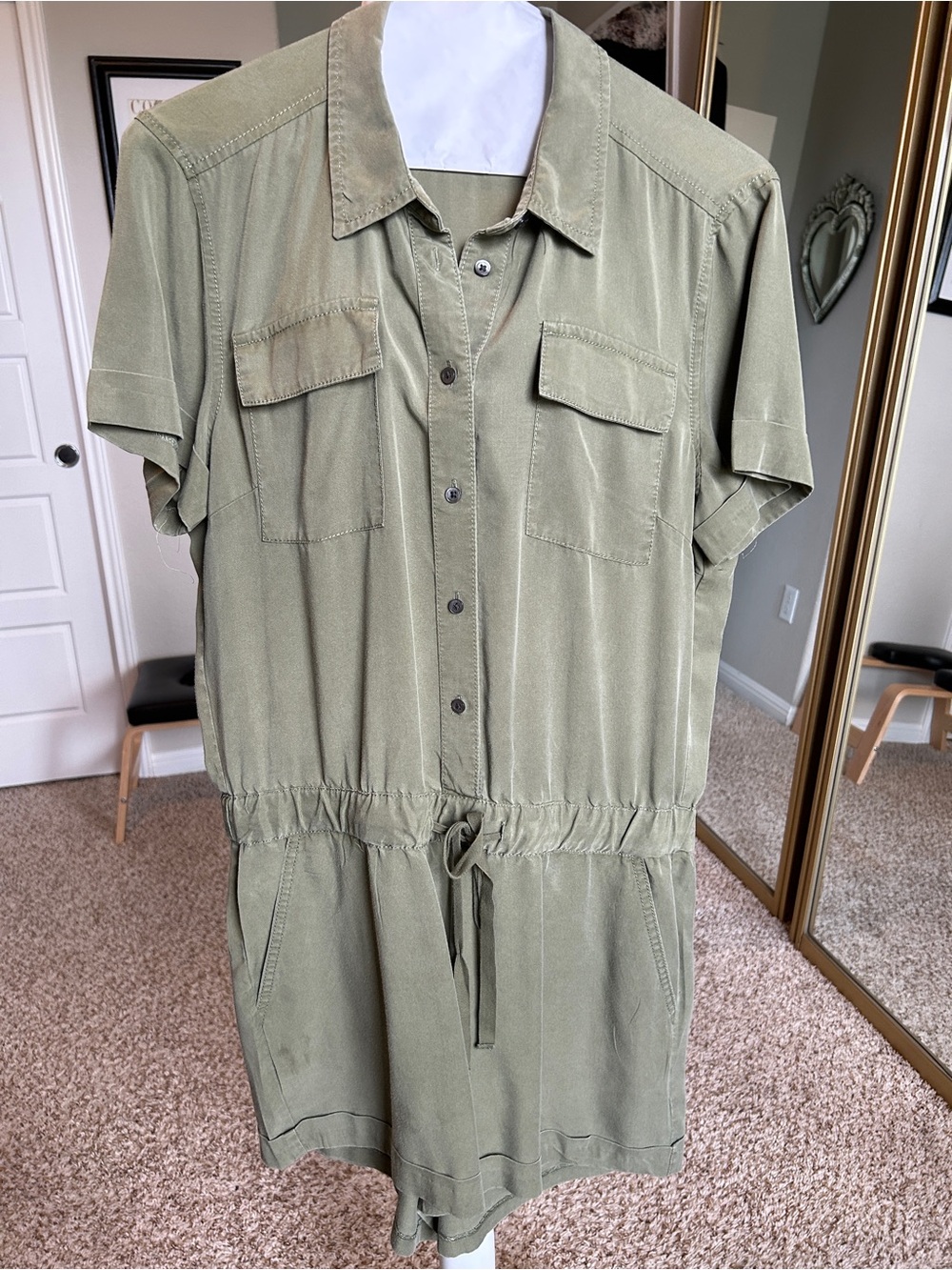 LOFT Shorts Onesie Jumpsuit with Drawstring waist Olive Green Women’s Size Small
